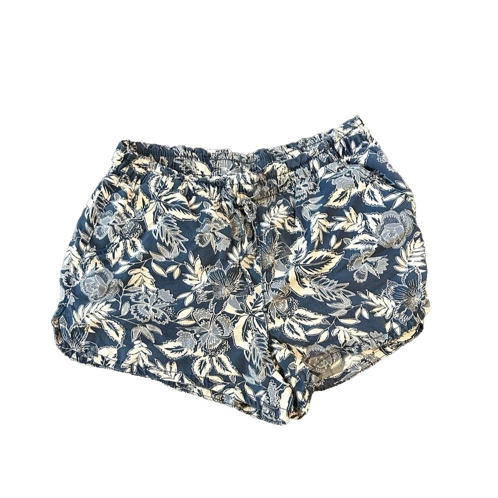 American Eagle 100% Lyocell Floral Pull On Blue Womens Shorts L Botancial Resort